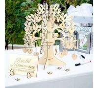 Generic Livre D'or avec Cadre D'arbre en Bois Rustique, avec Support, Registre D'invités de Mariage Idéal pour la Décoration de la Maison (Ensemble complet)