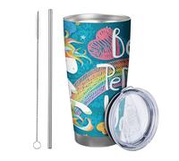 Generic Lot de 1 gobelet arc-en-ciel avec couvercle - Motif cheval mignon - Peint à la main - Étoile bleue et blanche - Isotherme en métal - Sans pied - Double paroi - 590 ml