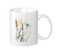 Generic Lot de 1 tasse à café botanique avec impression libellule feuilles aquarelle plante oreille de blé cottage jaune vert céramique thé infuseur poids léger garde-manger apaartment chambre à
