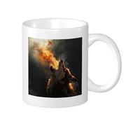 Generic Lot de 1 tasse avec motif loup - Amusant - Motif animaux cool - Orange et noir - En céramique - Décoration légère - Pour l'école, le camping, la chambre à coucher - 325 ml