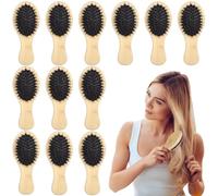 Generic Lot de 12 mini brosses à cheveux en poils de sanglier, forme ovale, manche en bois, poils doux, parfaits pour différents types de cheveux, coiffage, distribution et vente en gros, idéal pour