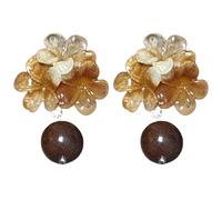 Generic Lot de 2 boucles d'oreilles vintage en forme de fleur d'ambre, bijoux légers pour femme, fabriquées avec des perles en bois et acrylique