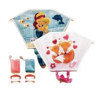 Generic - Lot de 2 cerf-volants pour enfants - Mini poche - Motif : sirène, dragon et maman renard - Pour enfants et filles à partir de 3 ans - Avec cordon de dragon et queues à rayures, Bleu et rose.