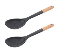 Generic Lot de 2 Cuillères Cuisine en Silicone et Bois Résistantes la Chaleur, Ustensiles Polyvalents pour Servir et Arroser, Cuisson Service