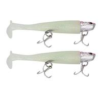 Generic Lot de 2 Leurres Souples Réalistes avec Queue Lumineuse pour la Pêche en Mer et en Eau Douce, en Silicone et en Acier Inoxydable, Tête Rose + Corps Lumineux