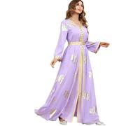 Generic Lot de 2 robes Abaya pour femme avec dorures - Caftan ouvert sur le devant et robes marocaines musulmanes, Robe violette, XL