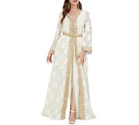 Generic Lot de 2 robes de soirée caftan marocaines musulmanes pour femme musulmane Aïd Ramadan Dubaï Turquie Abaya, Blanc 01, XL