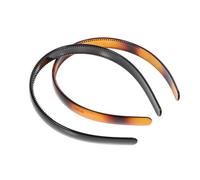 Generic Lot de 2 Serrage-Têtes Larges Antidérapants Dents Bandeaux en Plastique Solide Couleurs Noir Brillant et Écaille de Tortue Accessoires Coiffure Femme pour Maquillage et Soins