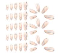 Generic Lot de 24 Faux Ongles Autocollants à Couverture Complète Effet Flamme Argentée avec Rivets Décoratifs, Tailles Multiples, Kit Nail Art Réutilisable pour Manucure Féminine
