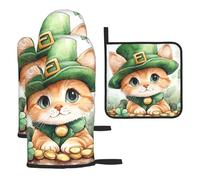 Generic Lot de 3 maniques et maniques résistantes à la chaleur Motif chat de la Saint-Patrick