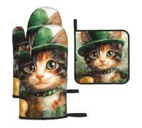 Generic Lot de 3 maniques et maniques résistantes à la chaleur Motif chat de la Saint-Patrick