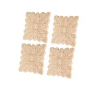Generic Lot de 4 Appliques en Bois - Belles Fleurs Sculptées - Décorations pour Meubles et Portes de Jardin - Bois D'hévéa - 10 X 10 Cm