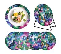 Generic Lot de 4 sets de table ronds à motif de peinture diamant pour salle à manger moderne (ensemble de 4 pièces motif papillon et chat)