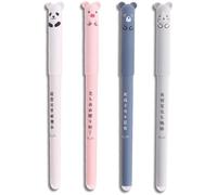 Generic Lot de 4 stylos à encre gel avec capuchon animal, encre bleue, 0,35 mm, effaçable, stylo à bille