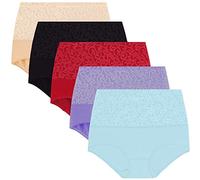 Generic Lot de 5 Culottes et Slips Femme Grande Taille- Culotte Coton-Culotte Ventre Plat à Blocs de Couleurs Élasticité Doux et Confortable Lingerie de Base Classique Mode Décontractée Culottes