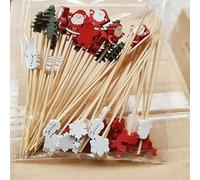 Generic Lot de 50 pics à cocktail de Noël, brochettes de Noël jetables en bois, pics à fruits en bambou, bâtonnets décoratifs pour sandwich, fruits pour fournitures de fête (charge mixte)