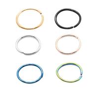 Generic Lot de 6 anneaux de nez minimalistes en acier inoxydable, boucles d'oreilles septum, argent et or, noir, or rose, bleu, confortable à porter au quotidien
