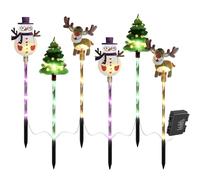 Generic Lot de 6 lampes solaires de Noël à DEL étanches sur piquet de Noël à énergie solaire et à piles pour cour, arbre, bonhomme de neige, renne pour décorations de Noël en plein air