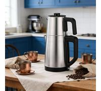 Generic Machine à thé Turque électrique en Acier Inoxydable, Double Pot, Bouilloire, Infuseur à ébullition Rapide pour les Amateurs de thé, Cuisine