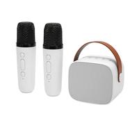 Generic Machine de karaoké Portable, Son Stéréo Multifonction avec Batterie Longue Durée, Haut-Parleur Portable avec 2 Micros sans Fil pour KTV Domestique (White)