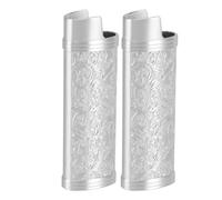 Generic Manchon de Briquet, Couvercle de Briquet en Alliage de Zinc 2 Pièces Texture Exquise Estampillée Florale pour Une Protection Plus Légère pour la Vie Quotidienne (Silver)