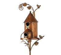 Generic Mangeoire à oiseaux en fer faite à la main avec piquet rustique | Nichoir en fer fait à la main, piquets de jardin en métal, nichoir, mangeoire d'extérieur rustique