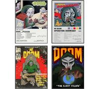 Generic MF Doom Lot de 4 affiches de couverture de l'album de musique - Impression sur toile - Décoration pour la maison et le bureau - 20 x 25 cm - Style sans cadre
