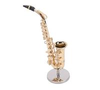 Generic Modèle de Saxophone Miniature, Ornement Décoratif en Laiton plaqué Or avec Support pour Amateurs de Musique, 14cm