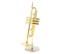 Generic Modèle de Trompette Miniature plaqué or, Décoration pour la Maison et la Salle de Musique, en Laiton, Taille 13 Cm, Comprend un Support et un étui en Bois