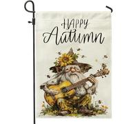 generic Nain de guitare d'automne pour l'avant de la cour, jardin, vertical, 30,5 x 45,7 cm, double face pour l'extérieur, tournesol amusant et heureux automne, petits drapeaux de maison en lin, fleur
