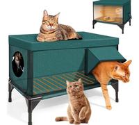 Generic Niche chauffante à base surélevée pour l'hiver - Coussin chauffant et porte d'évasion, abri d'extérieur résistant aux intempéries, pour chat d'extérieur errant sauvage, taille M (L)