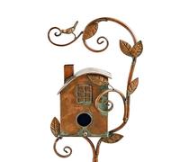 Generic Nichoir à oiseaux en fer fait à la main avec piquets de jardin | Generic Nichoir à oiseaux en fer fait à la main ; piquets de jardin en métal ; nichoir rustique pour extérieur
