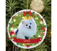 Generic Ornements de Noël en Céramique - de noël Personnalisable Chiens avec Photo nom, Boule de Noël Personnalisée Photo, Cadeaux de Noël Originales pour Animaux de Compagnie