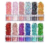 Generic Paillettes pour Ongles, Flocons de Paillettes pour un Maquillage Brillant, 12 Couleurs, Fines sans Danger pour les Animaux Domestiques, pour les Ongles, le Visage, les Cheveux, les Yeux, 12