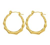 Generic Paire de boucles d'oreilles créoles vintage 18 carats en acier inoxydable léger imitation bambou 80 mm Style rétro années 90 Fermoir à clic sécurisé