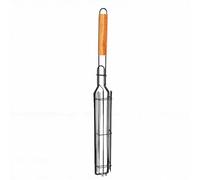 Generic Panier à Brochettes de Saucisses Rotatif, pour une Cuisson Uniforme avec Manche en Bois de Chêne, Outil de Barbecue en Acier Inoxydable pour les Grillades en Plein Air (3)