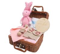 Generic Panier de Cadeaux Mignon pour bébé, Comprenant un Hochet en Bois, un Jouet, des Bavoirs Amusants, des Chaussettes, une Carte de Vœux, un Panier de Cadeaux pour nouveau-né pour (PINK)