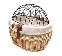 Generic Panier de Vélo en Osier pour Animaux de Compagnie, Panier Avant avec Couvercle en Treillis Métallique, de Vélo en Rotin tissé à la Main, Durable et étanche pour Pet (Couleur du Bois)