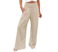 Generic Pantalon de grossesse, pantalon imprimé pour femme, smocké, taille élastique, ample, confortable, divisé, pantalon de loisirs, pull à poches, beige, S