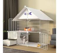 Generic Parc pour chat DIY avec porte - Enclos d'intérieur pliable pour petits animaux - Cage pour chat avec litière fermée Bo