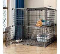 Generic Parc pour chat noir - Cage à faire soi-même pour chatons et petits animaux - Cage avec porte (75 x 75 x 73 cm)