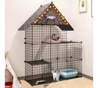 Generic Parc pour petits animaux - Niche à 3 étages pour une utilisation en intérieur et en extérieur - Enclos spacieux pour chat avec porte