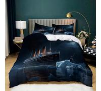 Generic Parure de lit 140x200 Adulte Enfant Vue Nocturne du Titanic Housse de Couette en Microfibre, Ensemble de literie avec 2 Taie d'oreiller 65x65 cm 3 pièces