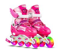 Generic Patins à Roues Alignées Lumineux Réglables avec Roues Lumineuses pour Enfants et Adultes pour Le Fitness en Intérieur et en Extérieur, en PVC Bleu, Alliage D'aluminium (S)