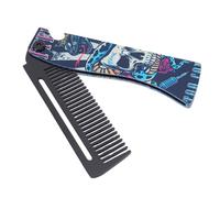Generic Peigne de Poche Pliant en Acier Inoxydable pour Hommes, Outil Démêlant Portable EDC avec Ouvre-bouteille, Idéal pour les Voyages 7,91 Pouces (Grand crâne imprimé serpent)