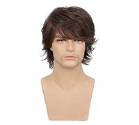 Generic Perruque Courte Synthétique Marron pour Hommes avec Longue Frange Dissimulant des Cheveux Volumineux pour Cosplay, Fête, Bonnet en Maille de Soie