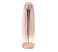 Generic Perruque Longue et Lisse pour Poupée, Cheveux Synthétiques Doux et Réalistes, Tour de Tête de 18.5 à 21cm (Gris clair Rose)