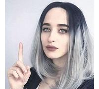 Generic Perruque Synthétique Longue et élégante avec Raie au Milieu pour Femme, pour Rendez-vous, Noir, Gris, dégradé, Conception de Filet, Application Moelleuse, Utilisation, Accessoires de Soins