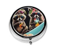 Generic Petit pilulier rond à 3 compartiments pour sac à main et poche en métal Motif raton laveur