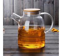 Generic Pichet à Eau de 1800ml en Verre Résistant à la Chaleur, avec Fouet Filtrant, Couvercle en Bois pour Boissons, Ustensiles de Service pour la Cuisine Domestique